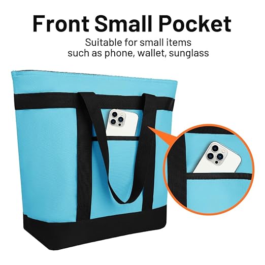 2Pk Insulated Reusable Tote Bag for Grocery Shopping for Women/Men, Pizza/Food Delivery Bag to Keep Food Cold/Hot for Uber Eats/Doordash/Grubub, Cooler bags for Travel/Beach/Picnic, Blue