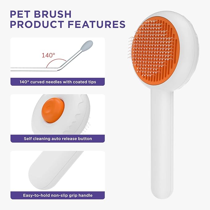 HICC GROOM! Pet Grooming Brush for Cats and Dogs, Self-Cleaning Sliker Brush for Removes Mats, Tangles, and Loose Hair, Shedding Brush for Short or Long Haired Cats/Dogs (White)