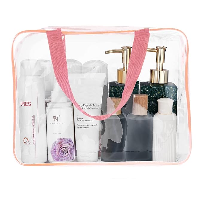 6Pcs Crystal Clear PVC Travel Toiletry Bag Kit for Women Men, Waterproof Vinyl Packing Organizer Storage Bags with Zipper Handle Straps, Cosmetic Pouch Carry on Airport Airline Compliant Bag Handbag