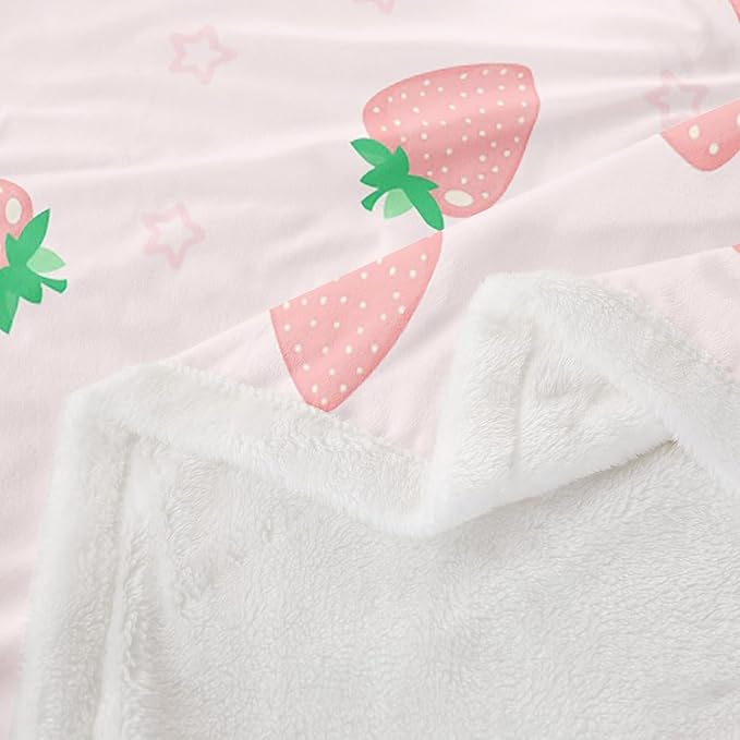 Feelyou Strawberry Print Fleece Blanket Kawaii Pink Strawberry Throw Blanket Cute Fruit Sherpa Blanket for Bed Sofa Couch Girl Room Decor Lightweight Plush Fuzzy Blanket Queen 90"x90"