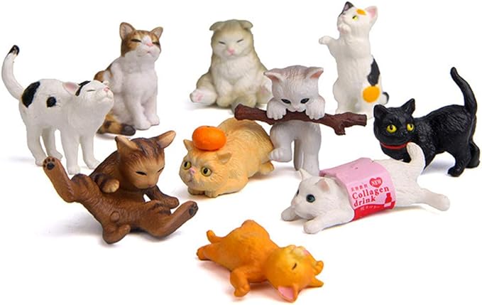 15 Pcs Cute Cat Animal Characters Toy Figure, Mniature Cat Collection Figurines Payset Mini Garden Decor Cake Toppers Automobile Decoration