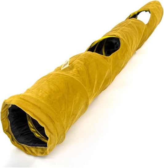 Velvet Fabric - Foldable/Collapsible - 55x8.66 Inches Cat Tunnel (Yellow)