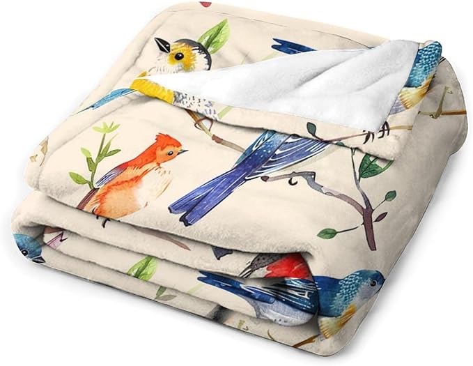 Birds Blanket Spring Gifts for Girls & Boys - Soft, Warm Fleece & Flannel Plush Blankets for Bed, Sofa, Couch - 50"x60"