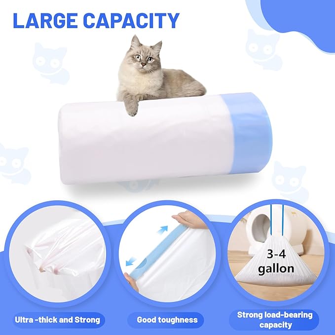 120 Count Extra Large Cat Litter Box Liners, Cat Litter Waste Receptacles Bags for MeoWant MW-SC01/MW-SC02/MW-LR01 Self-Cleaning Cat Litter Box