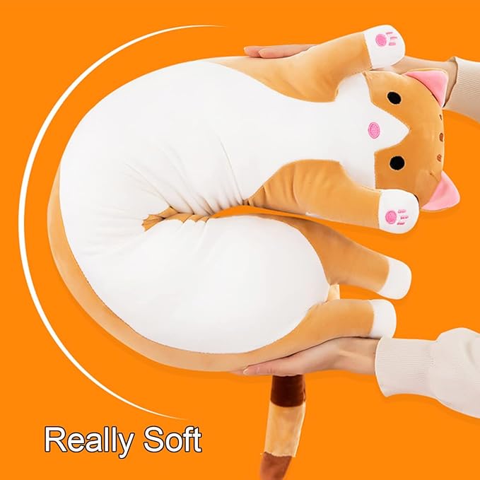 Giant Cat Pillow Plush Cartoon Kitty Sleeping Hugging Pillow, Cuddly Soft Long Kitten Body Pillow Doll Cat Cushion Toy for Kids Girlfriend (Yellow, 110cm/43.3inch)