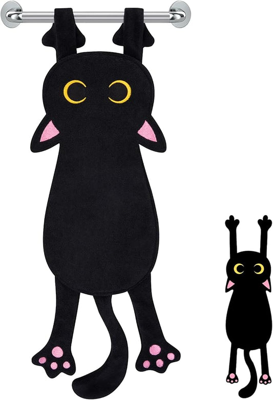 Black Cat Funny Hand Towels for Bathroom Kitchen,Cute Decorative Hanging Face Towels,Super Absorbent Soft Kitchen Towels,Cat Lovers Gifts for Kids Girls Women