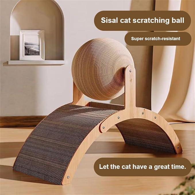 Sisal Cat Scratching Ball Toy, Interactive Cat Scratcher Board with Wooden Frame, Durable Scratch Toy for Indoor Cats, Wear-Resistant Ferris Wheel Design for Endless Fun! (Middle)