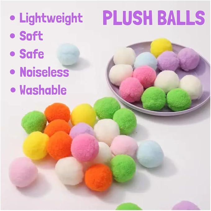 Cat Toy Ball Launcher Gun, Interactive Toy Ball Launcher, Gun for Indoor Cat Play, Plush Ball Shooter with 30 Colorful Plush Cat Balls, Enrichment Toys, Kitten Fetch Toy, Pink/Purple