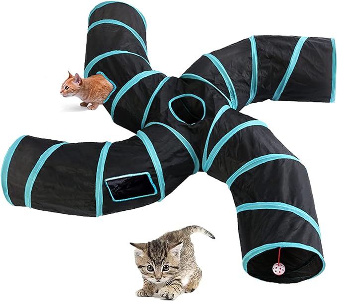Cat Tunnel,4 Way Large Collapsible Tunnels Tube Upgrade with 5 Peek Hole,S-Shaped Maze House Play Toy Interactive Cat Toy for Cat Kitten Kitty Rabbit