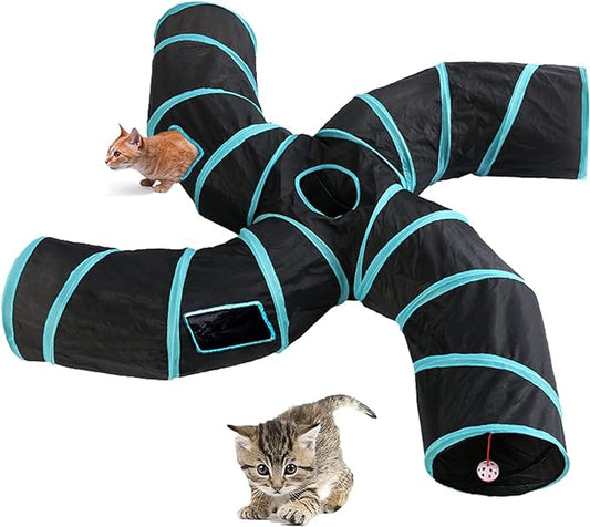 Cat Tunnel,4 Way Large Collapsible Tunnels Tube Upgrade with 5 Peek Hole,S-Shaped Maze House Play Toy Interactive Cat Toy for Cat Kitten Kitty Rabbit