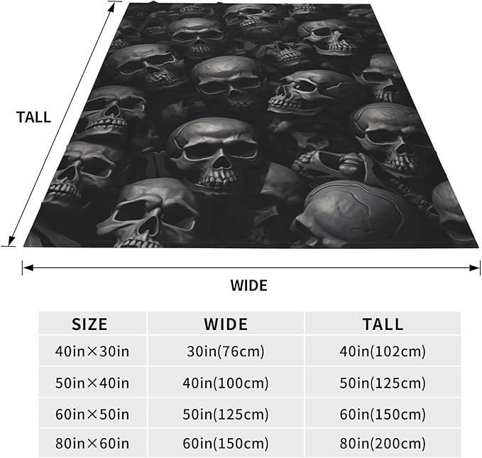 Black Horror Skull Fuzzy Sofa Throw Blanket Flannel Super Soft Warm Fleece Bedspread Home Decor for Bed Couch Living Room All Season 80"X60"