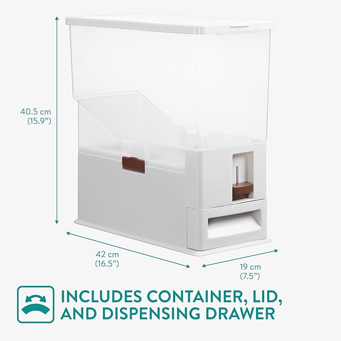 Navaris Pet Food Container - Dry Food Storage for Cats and Dogs or Other Pets - Durable Transparent Design with Portion Control - Large 14.8QT (14L) Capacity