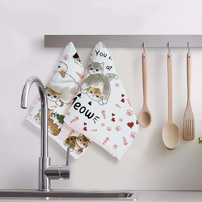 Cute Cat Kitchen Towels Set of 2 Cats Decoration for Cat Lovers Cat Kitchen Accessories Cat Mom Gifts for Women Cute Dish Towels Decorative Set for Kitchen & Bathroom 16×24 Inch - 02
