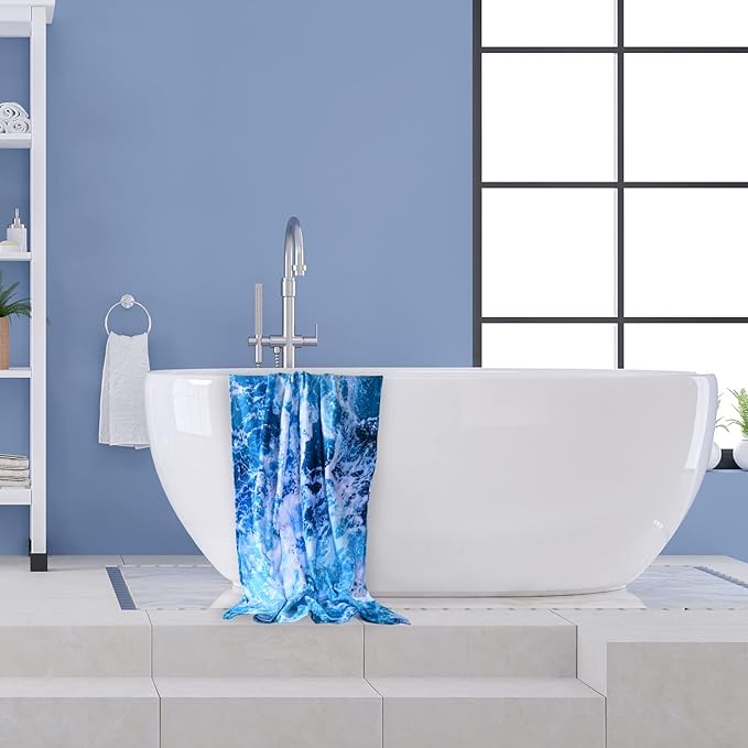 LIVILAN Ocean Wave Beach Towel, 30” x 60” Oversized, Lightweight Microfiber, Soft, Quick Dry, Sand Free, Ideal for Pool, Bath, Travel, Blue Towel, Perfect Ocean Gifts for Women, Men