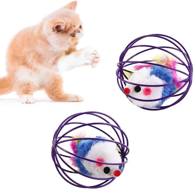 Kopida 4 Pcs Cat Toy Balls, Cat Mouse Ball Cage Cat Mouse Toy Colorful Cat Interactive Toy Pet Supplies Cat Accessories Cat Mouse Ball Toy