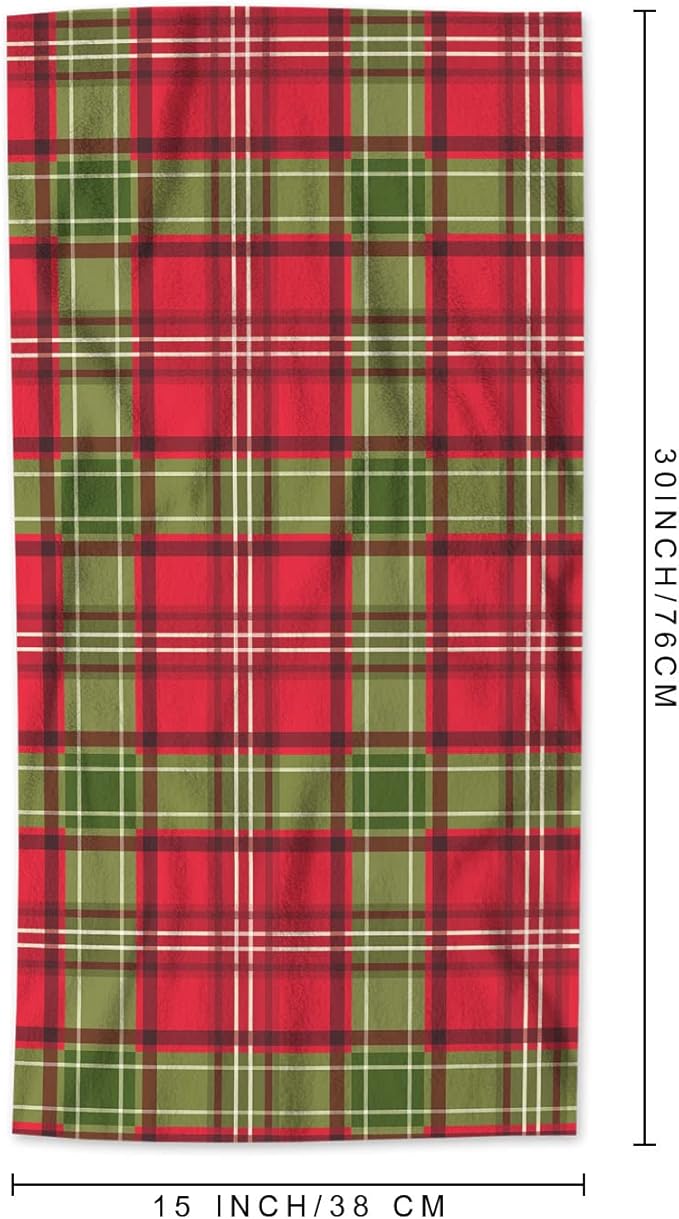 AOYEGO Red Green Plaid Towels Christmas Green Red Gingham Checkered Lattice Soft Highly Absorbent Large Hand Towels for Bathroom Hotel Gym and Spa 15x30 Inch