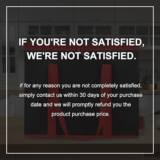 Bodaon 1-Pack Insulated Reusable Grocery Shopping Bags, X-Large Picnic Cooler Bag with Zipper Zippered Top Cold, Insulated Food/Pizza Delivery Bag (Black-Red Edge)