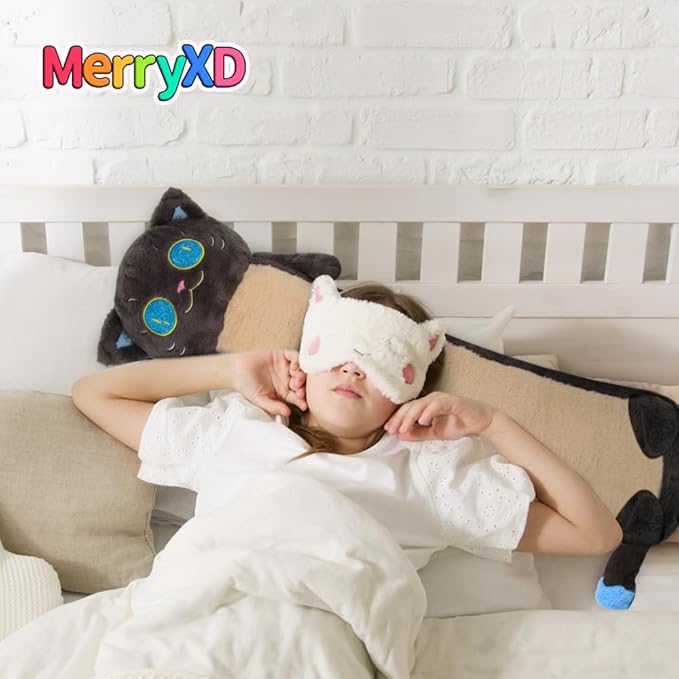 MerryXD Long Cat Plush Kawaii Body Pillow, 36” Cute Black Cat Stuffed Animals Soft Plushies, Big Eyes Kitten Plush Toys Throw Pillow Doll Gift for Girlfriend,Birthday,Christmas,Halloween