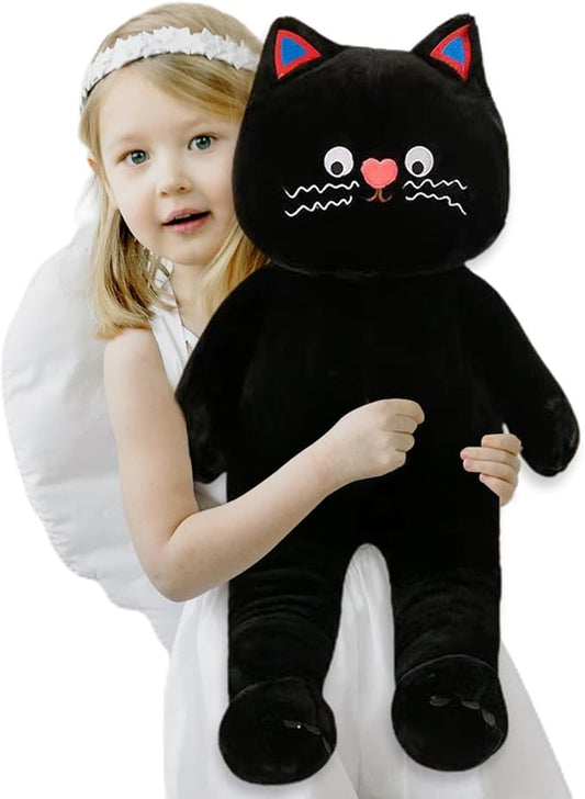 Cuddly Cat Plush Toy - Soft Huggable Stuffed Animal Pillow for Boys, Girls, Kids, and Girlfriends - Ideal Valentine’s Day Gift (Black, 15 inch)