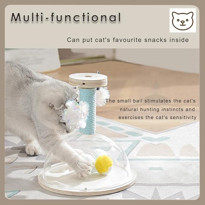 Marchul Cat Scratching Post with Hanging Ball, Wooden Cat Fetch Ball Toy, Sisal Scratcher Interactive Kitten Fun Track Toy for Indoor Cats Physical Exercise,M