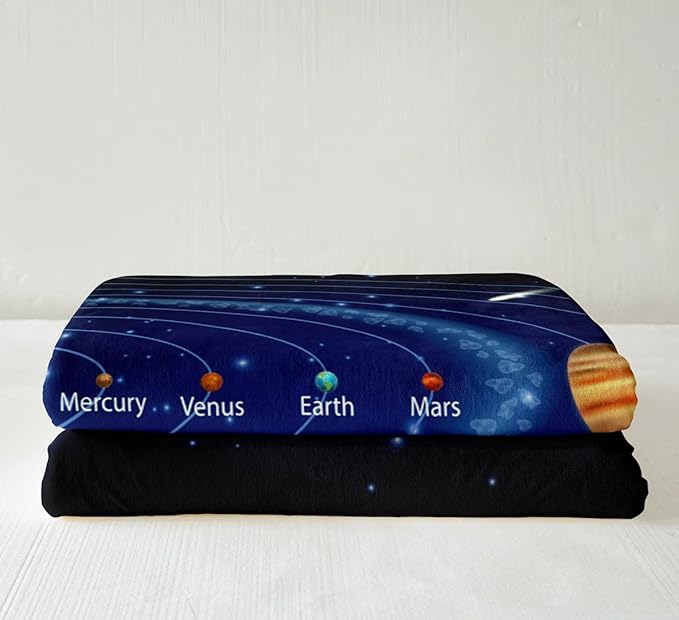 Feelyou Solar System Sherpa Throw Blanket Kids Boys Astronomy Fleece Blanket Galaxy Outer Space Plush Blanket and Throws Universe Planets Fuzzy Blanket 40"x50"