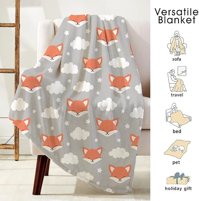 COLLA Fox Blanket for Girls Boys, Cute Fox Throw Blankets for Kids Baby Nursery Decor, Soft Plush Flannel Fleece Throw Blanket for Couch Baby Bedding 50x40 Inch