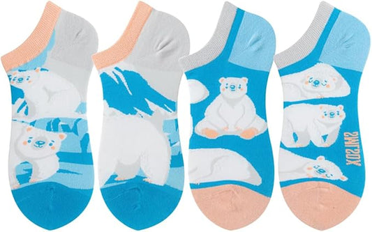 2 Pairs Funny Cartoon Animal Print Cotton Ankle Socks for Women Teens