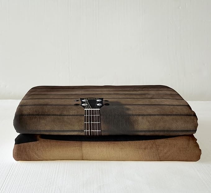 Guitar Fleece Throw Blanket Music Themed Guitar Plush Blanket for Sofa Couch Bed Guitar Instruments Print Sherpa Blanket Musical Pattern Microphone Fuzzy Blanket Room Decor Throw 50x60 Inch