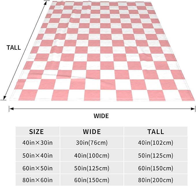 Rosy White Checkerboard Throw Blanket Soft Cozy Plush Warm Fleece Blanket for Sofa Couch Bed 80"X60"