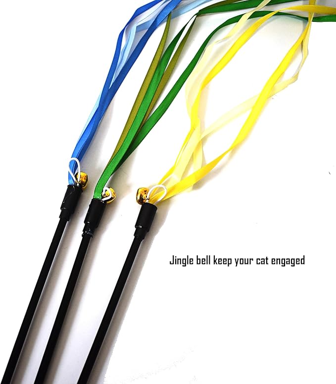 Cat Wand Toys, 3 PCS String Cat Toys Colorful Ribbon Cat Stick Interactive Cat Teaser Wand for Cat Kitten Kitty Playing Toy