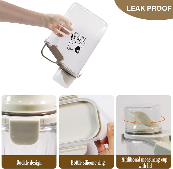 Pet Food Storage Container Airtight Cat Food Container with Measuring Cup and Pour Spout Portable Pet Food Dispenser for Cat Transparent Leakproof Cat Food Container for Travel 2.8L