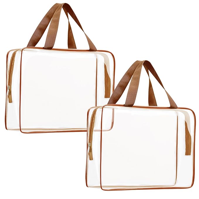 2Pcs Crystal Clear PVC Travel Toiletry Bag Kit for Women Men, Waterproof Vinyl Packing Organizer Storage Bags with Zipper Handle Straps, Cosmetic Pouch Carry on Airport Airline Compliant Bag Handbag
