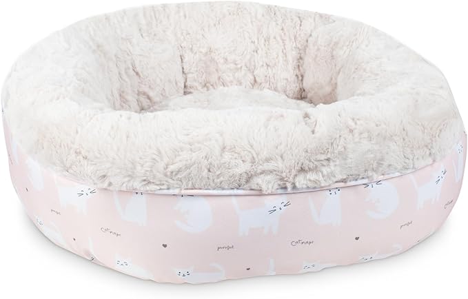 Fringe Studio Miss Kitty Heart Lite Peach Small Circle Pet Bed 18"- Poly Filled with Faux Fur Interior - Machine Washable