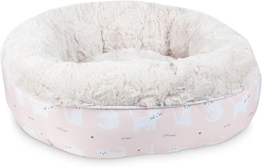 Fringe Studio Miss Kitty Heart Lite Peach Small Circle Pet Bed 18"- Poly Filled with Faux Fur Interior - Machine Washable