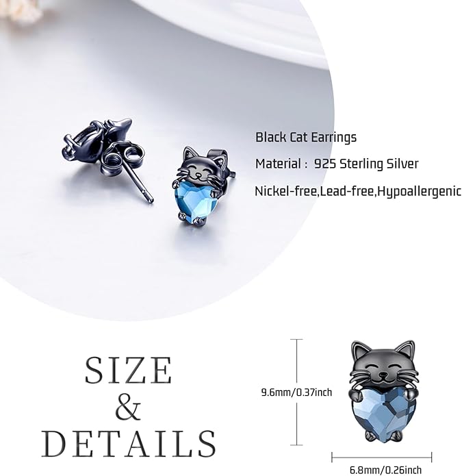 925 Sterling Silver Cat Earrings Cute Animal Kitten Stud Earrings cat Jewelry Gifts for Women Girls Hypoallergenic Earrings for Sensitive Ears