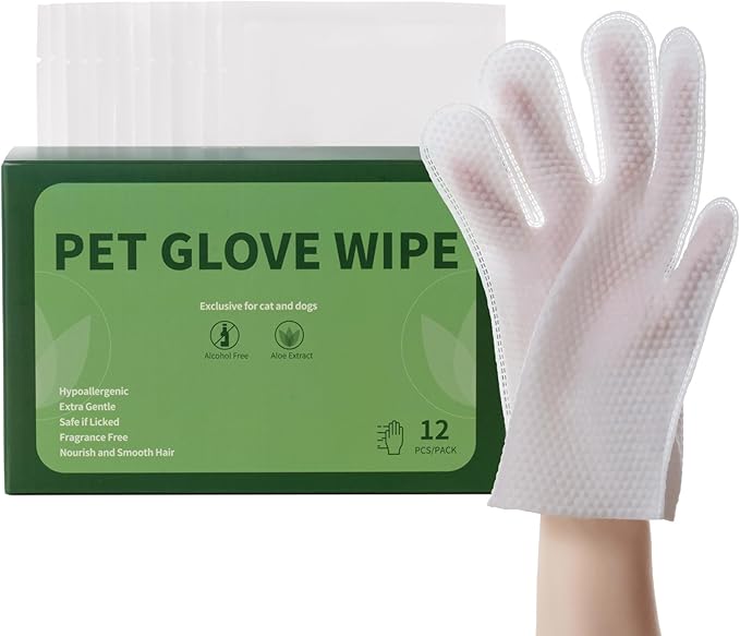 ORDORA Pet Cleaning Gloves for Dogs and Cats，Cleaning & Deodorizing Grooming Gloves, 12 Pack - All-in-One Grooming Solution for Daily Care and Travel