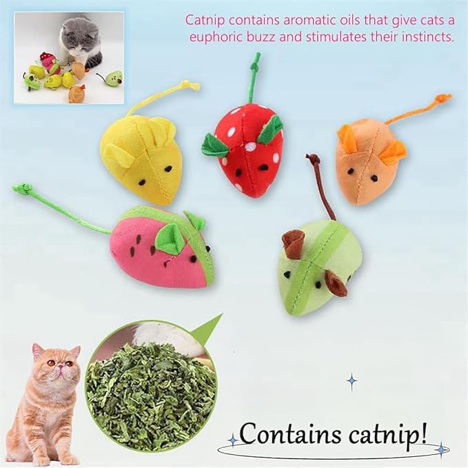 Cat Mouse Toys Catnip Cat Toys Cat Mice Toys Interactive Catnip Toy for Indoor Kittens Cats Set of 5
