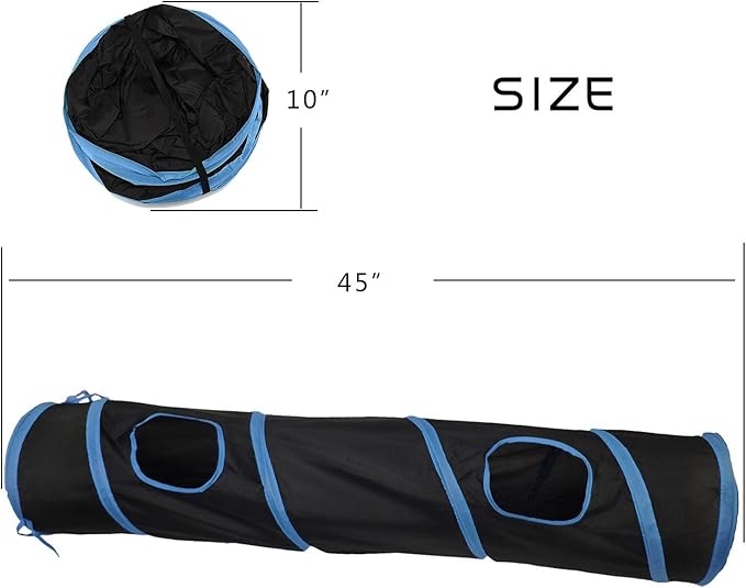 iCAGY Cat Tunnel for Indoor Cats Interactive, Rabbit Tunnel Toys, Pet Toys Play Tunnels for Cats Kittens Rabbits Puppies Crinkle Pop Up Black 45"