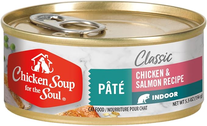 Chicken Soup For The Soul Pet Food Classic Wet Indoor Adult Cat Food, Chicken & Salmon Pate, 5.5 Ounce Can (Pack of 24) Soy Free, Corn Free, Wheat Free, Canned Cat Food Made with Real Ingredients