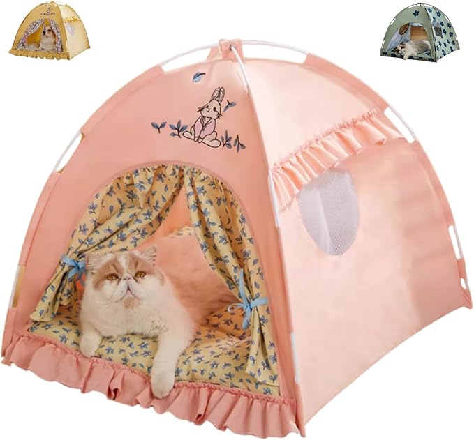 Cat Fairytale Bed, Cute Semi-Enclosed Ventilated Indoor Decoration House with Shade Cover for All Seasons (Pink,Large)