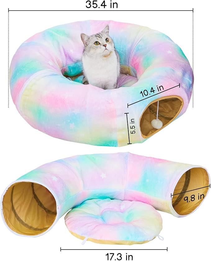 Cat Tunnel Bed, Cat Tunnels Cat Toys for Indoor Cats S-Shape Cat Tube and Cat Donut Tunnel Cave Large Cat Toys Interactive Cat Stuff Supplies