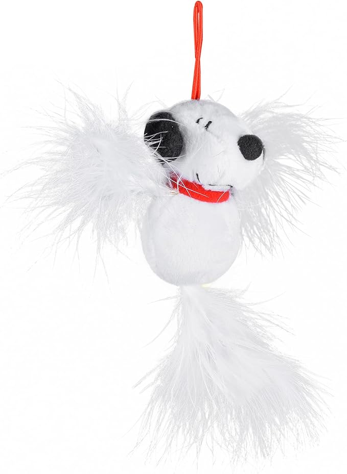 Peanuts 4” Snoopy Catnip Stuffed Plush Cat Toy with Feathers and Elastic Loop for Interactive Play Interactive Toy for Cats | Cat Exercise Toy with Feathers and Catnip (FF19707)