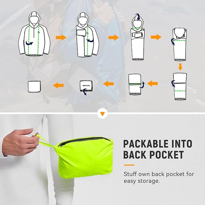 baleaf Men's Rain Jacket Waterproof Windbreaker Running Cycling Golf Hiking Gear Hood Lightweight Reflective Packable