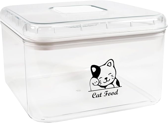 Cat Food Storage Container with Scoop,Plastic Pet Food Container With Flip Up Lid,Cat Food Treats Storage Bin,Keep Food Dry and Fresh,Stackable,Hold up to 6~7Lbs-BPA Free