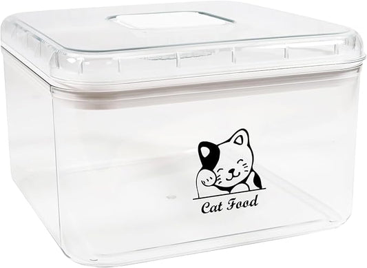 Cat Food Storage Container with Scoop,Plastic Pet Food Container With Flip Up Lid,Cat Food Treats Storage Bin,Keep Food Dry and Fresh,Stackable,Hold up to 6~7Lbs-BPA Free