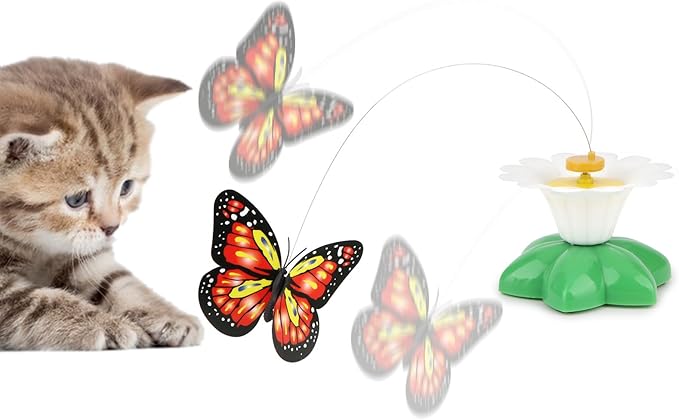 Hypeety Interactive Cat Toys Funny Electric Rotating Butterfly Steel Wire Pet Cat Kitten Teaser Toy for Indoor Cats (Color Random, Without Batteries)