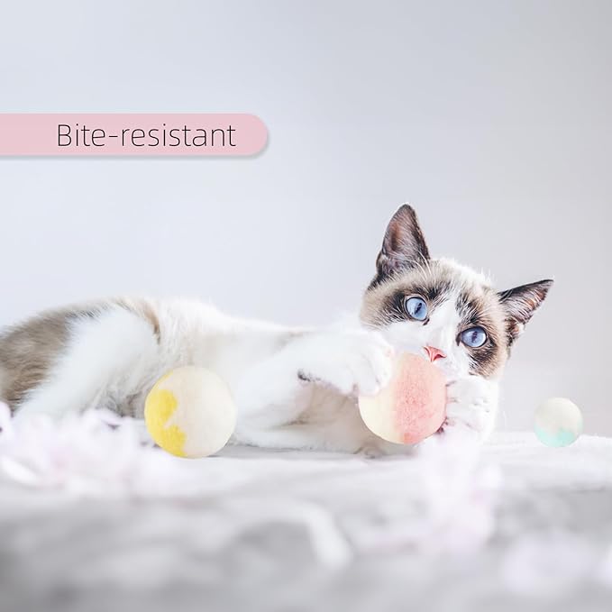 TUSATIY 9PCS Cat Ball Toy, Multi-Colored Cat Fuzzy Balls & Woolen Yarn Cat Toy Balls with Bell Inside, Soft Interactive Cat Toys for Indoor Cats Self Play