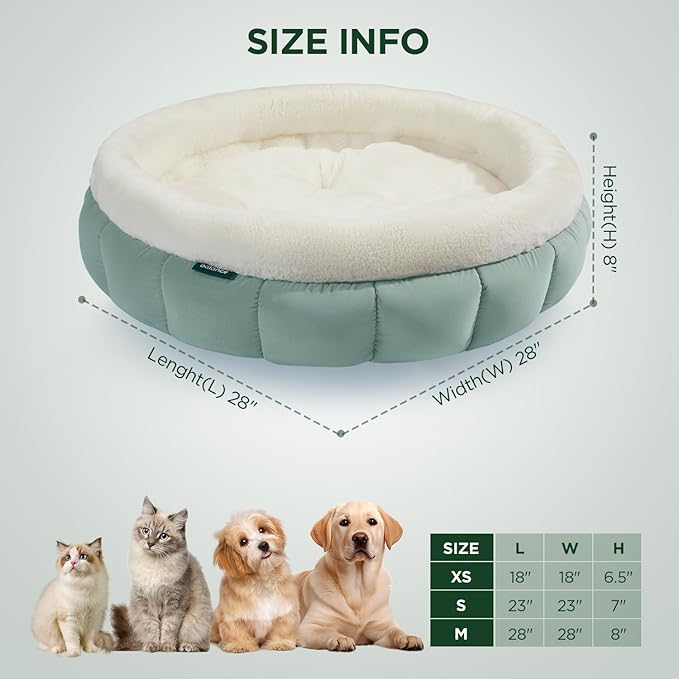 BALANCE Round Cat Beds for Indoor Cats - Donut Dog Bed for Medium Dogs, Washable Medium Pet Bed, Round Fluffy Plush Faux Fur Cat Bed with Anti-Slip Bottom