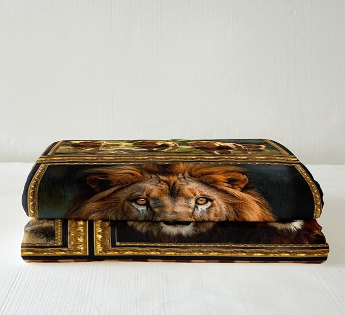 Feelyou Kids Lion Fleece Throw Blanket Baby 30"x40" Safari Print Plaid Sherpa Blanket for Bed Sofa Couch 3D Wild Animal Pattern Plush Blanket Women Men Fuzzy Blanket