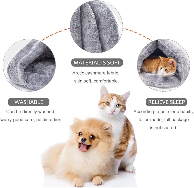 VeMee Cat Bed Cat Sleeping Bag Sleep Zone for Puppy Cat Rabbit Bed Small Animals Shearling Sleeping Bag (Grey)